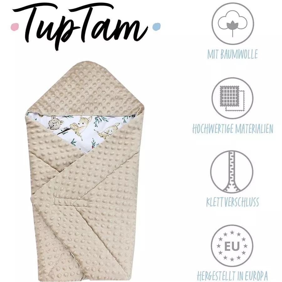 TupTam Baby Winter Einschlagdecke für Babyschale Wattiert beigebraun