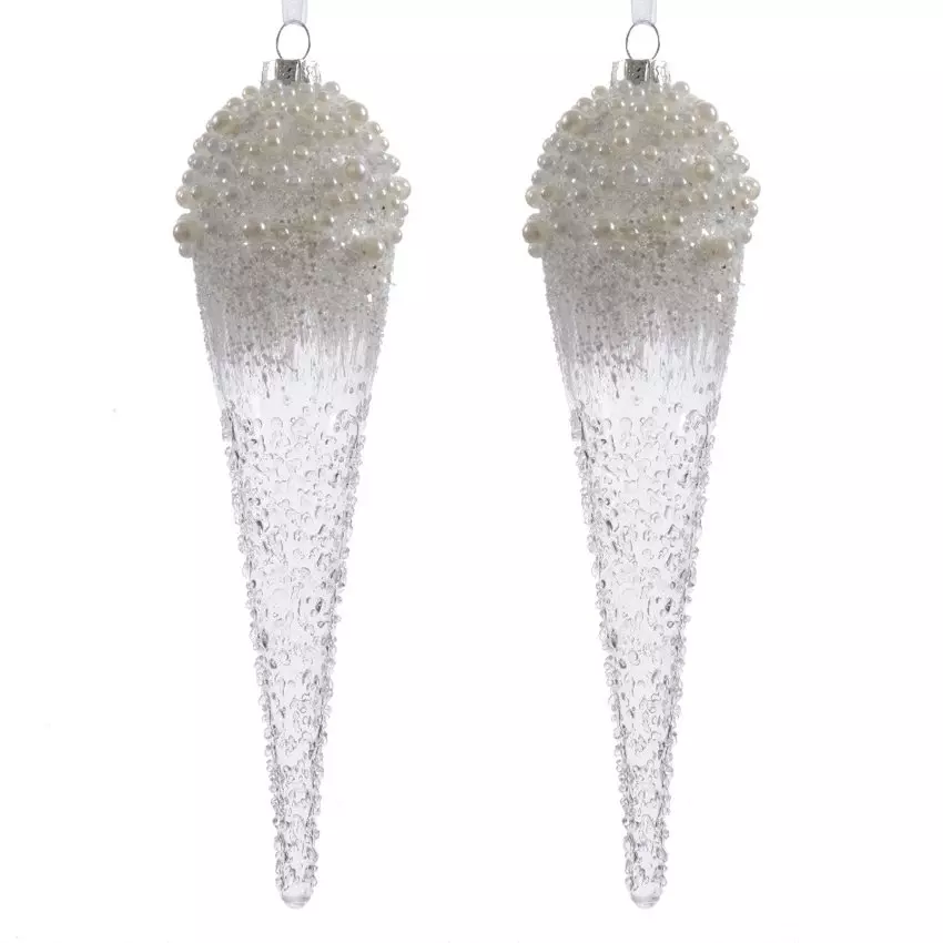 Lot de 2 stalactites à suspendre (H24 cm) Cornet de glace Transparent