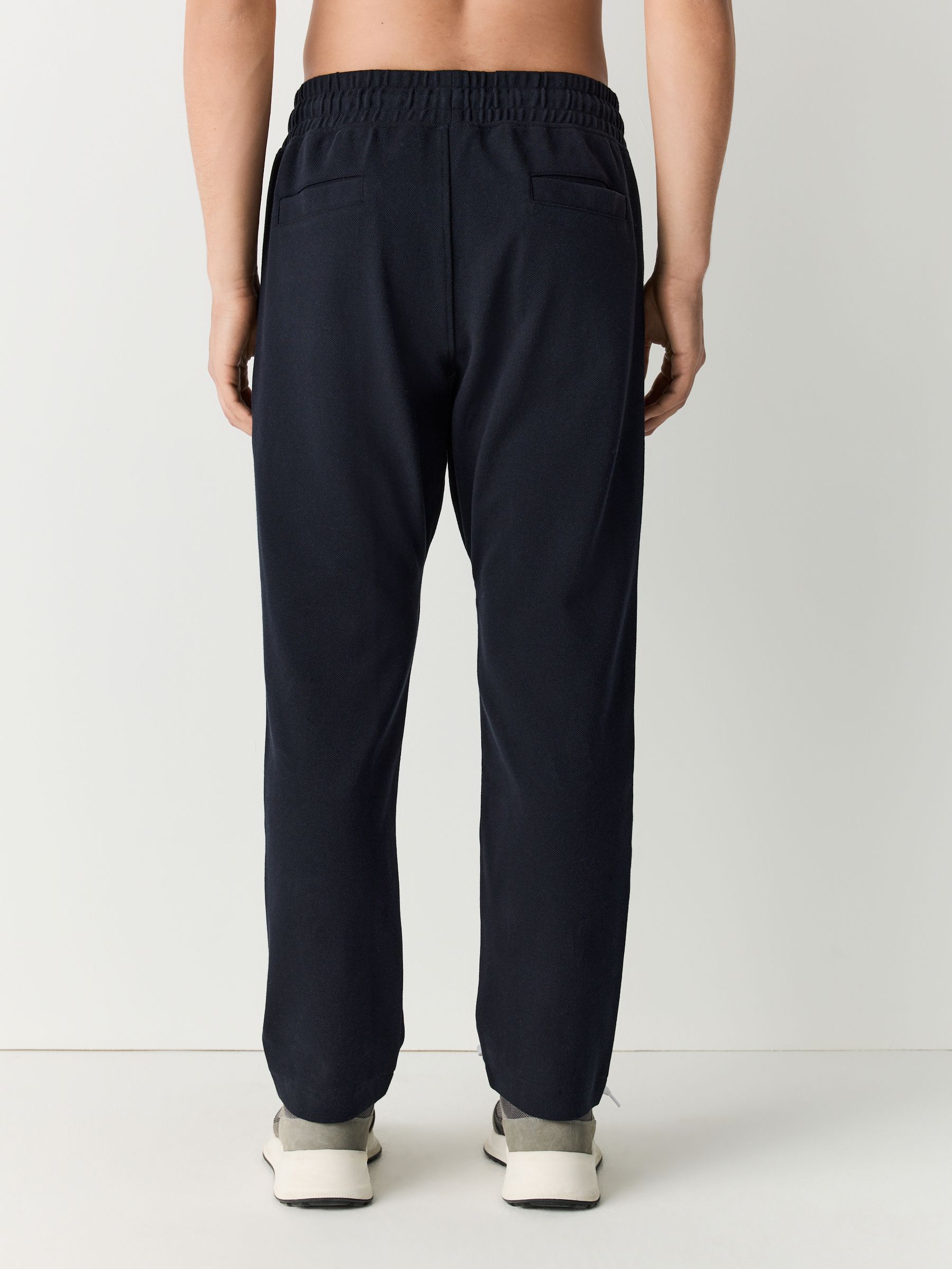 Donkerblauw - Joggingbroek van keperstof met rechte pijpen en textuur