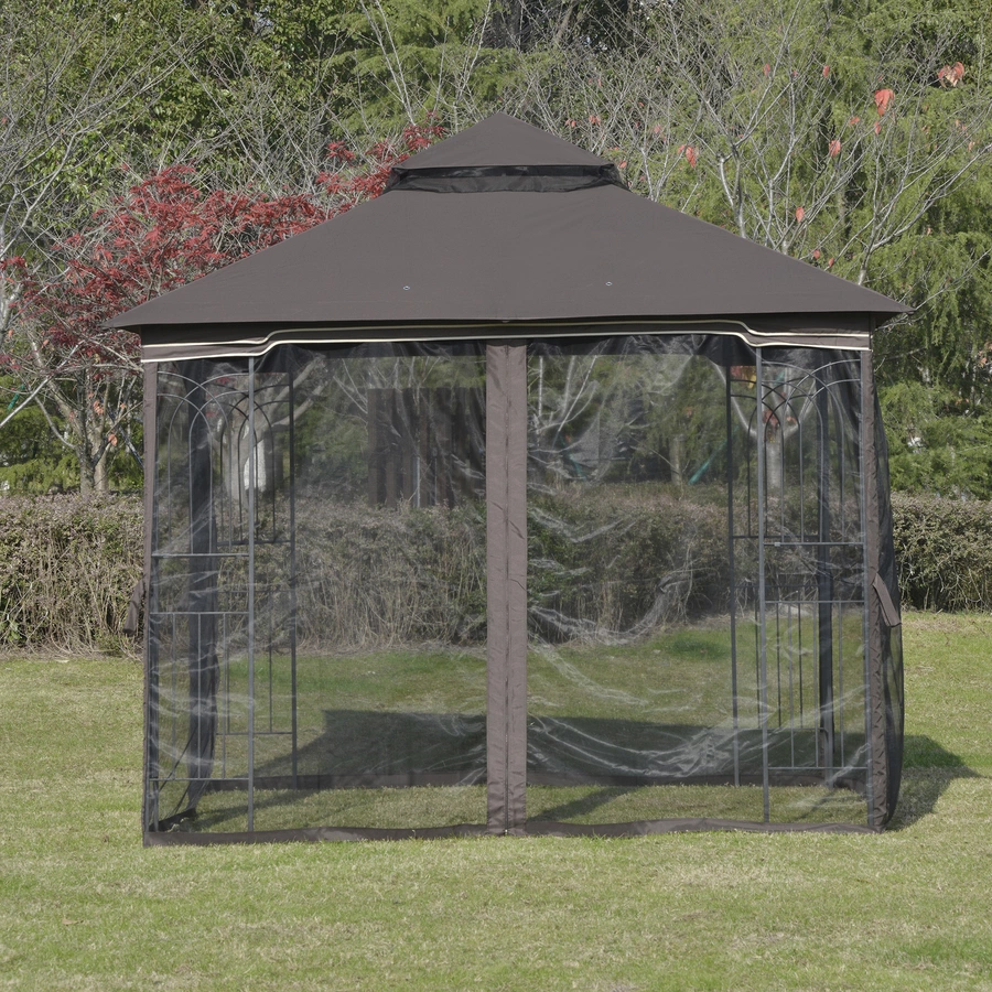 Outsunny Gartenpavillon mit Doppeldach kaffee