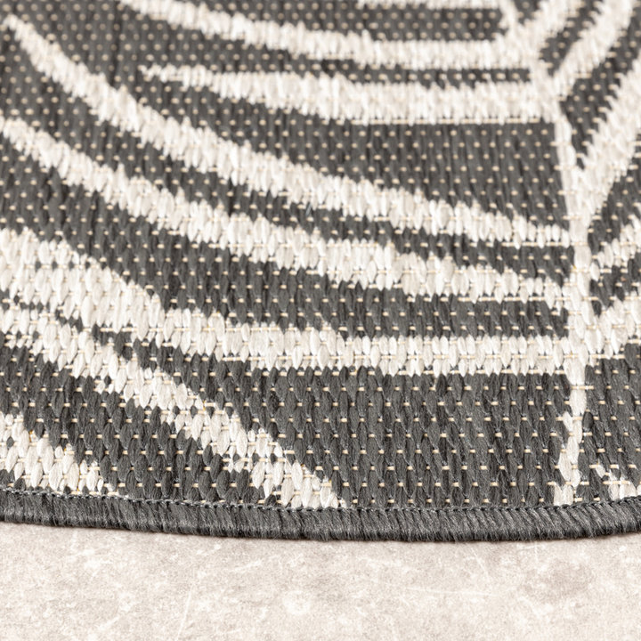 Rond buitenkleed - Malta Leaves Zwart | Budgettopper!