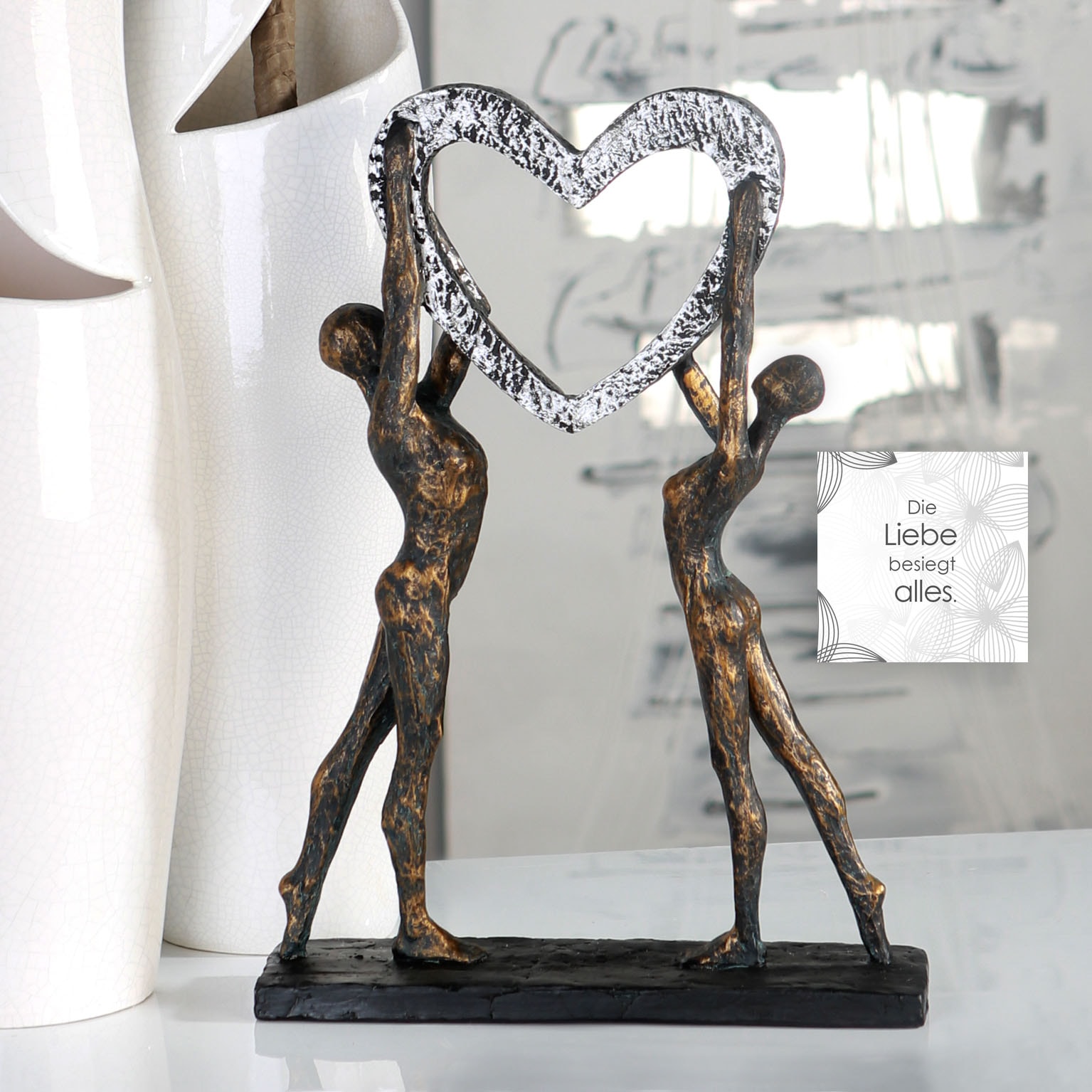 Casablanca by Gilde Dekofigur »Skulptur Victory« Dekoobjekt, Höhe 37 cm, mit Herz, mit Spruchanhänger, Wohnzimmer