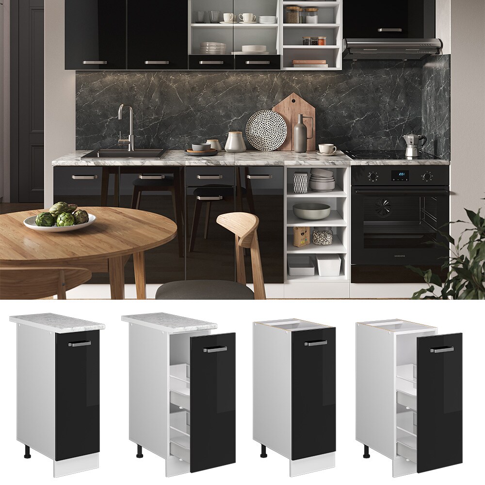 Vicco Apothekerunterschrank Küchenschrank R-Line Solid Weiß Schwarz 30 cm modern Arbeitsplatte