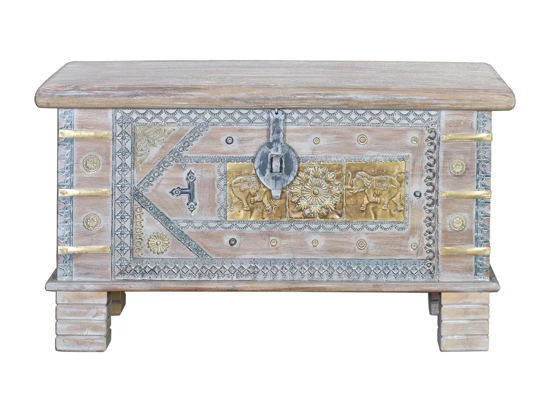 Coffre en bois de manguier blanc vieilli Blanco.Giner y Colomer.45x40x80