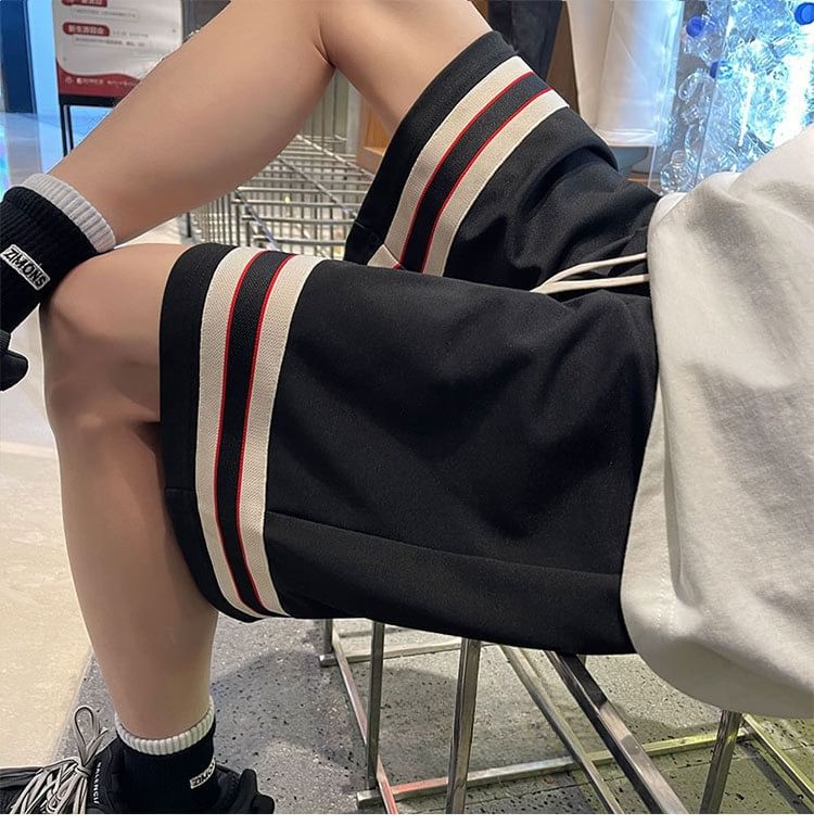 Craltuxe - Hoge taille gestreepte korte broek met wijde pijpen