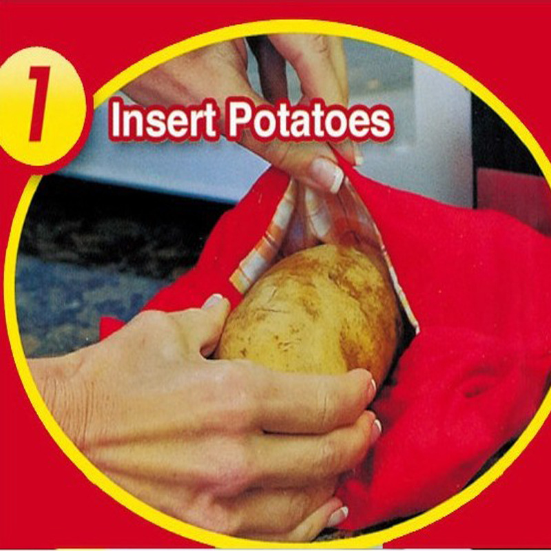 (24x21cm) Mikrowellen Kartoffelgarer Tasche Wiederverwendbarer Kochbeutel für Kartoffeln / Maiskolben - Rot