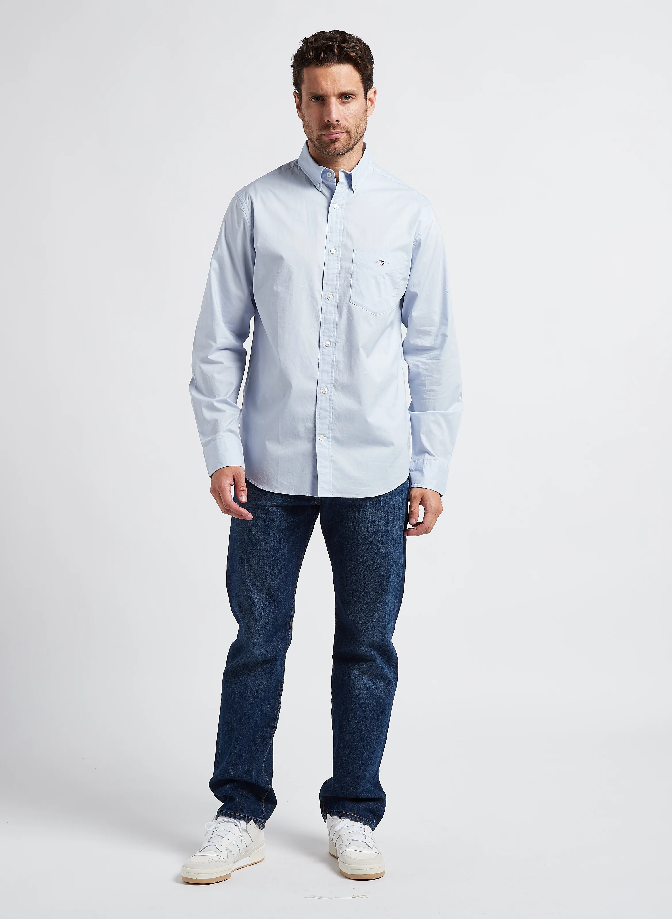 Chemise droite col américain en coton recyclé | Bleu