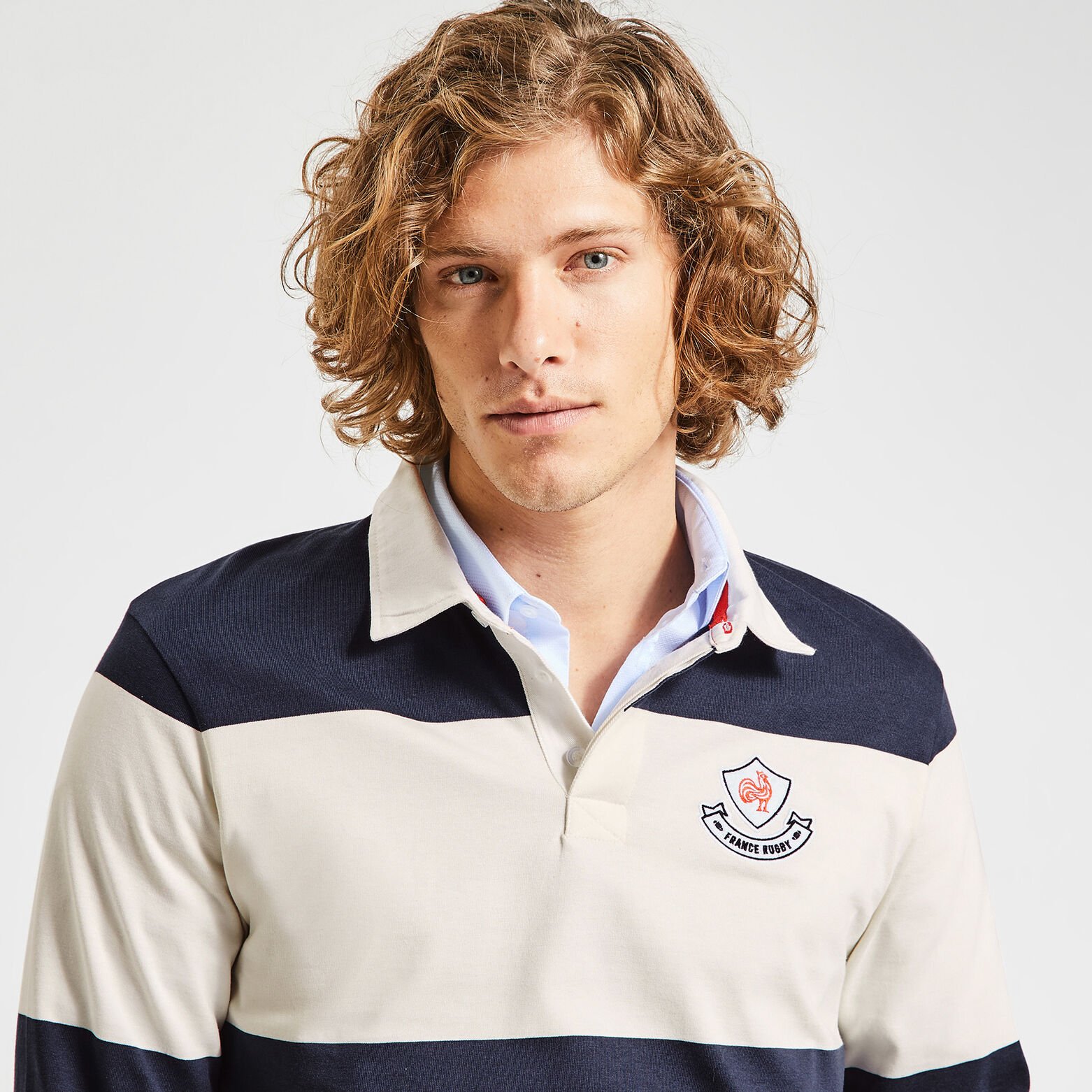 Polo manche longue licence France rugby Ecru
