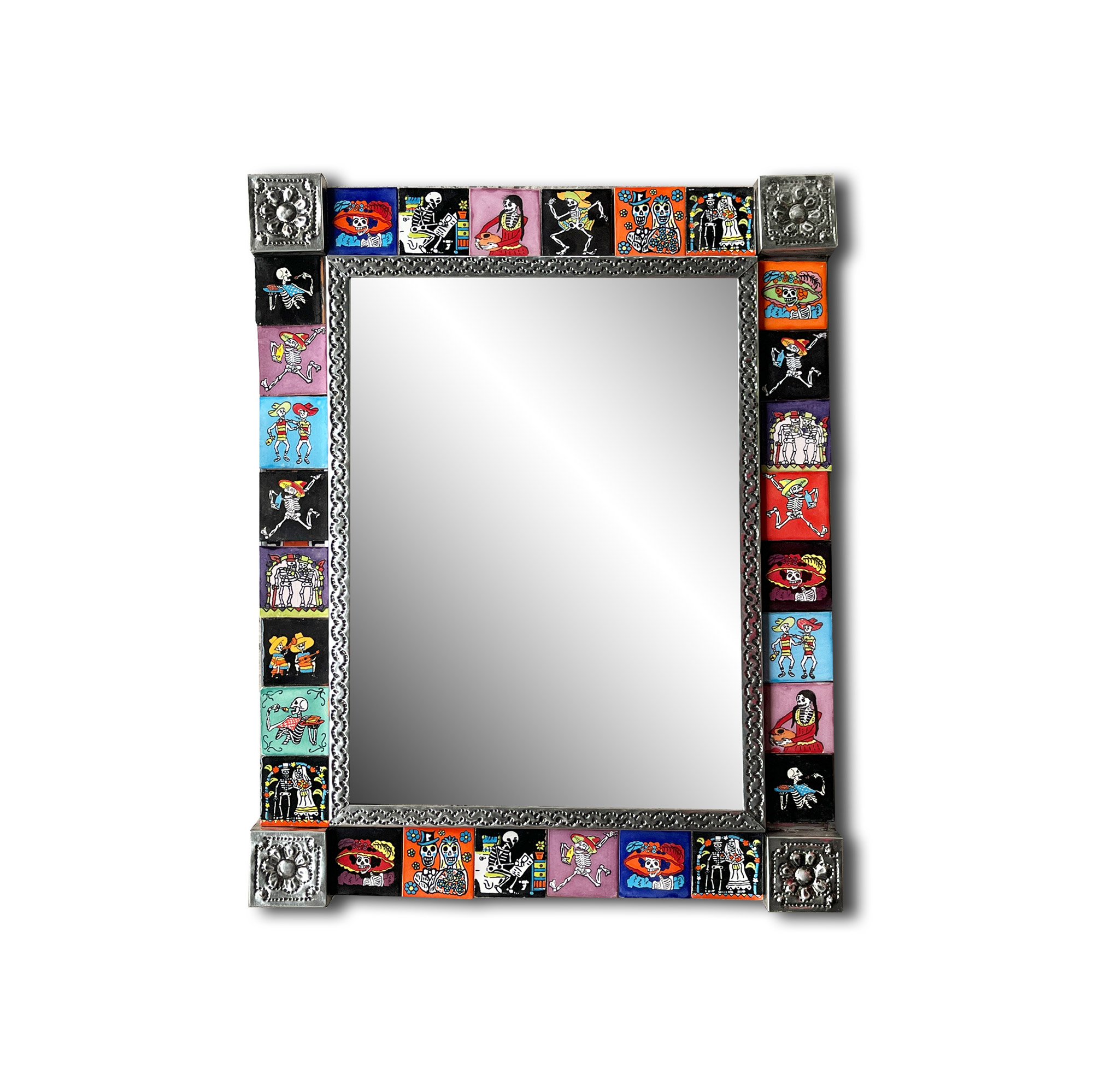 Wandspiegel 'Encanolado', mit Keramikfliesen, silber, multicolor, H 53 cm, B 43 cm, L 2,5 cm von fischer's lagerhaus