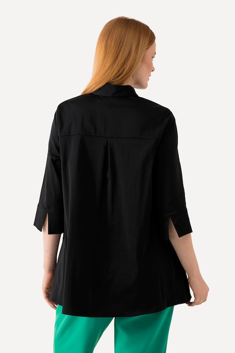 Bluse, Godeteinsätze, A-Linie, Hemdkragen, 3/4-Arm