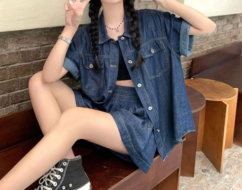 Angel Love - Set: Denim shirt met elleboogmouwen + shorts