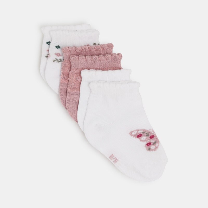 Chaussettes basses fleuries rose bébé fille (lot de 3) Mauve Violet