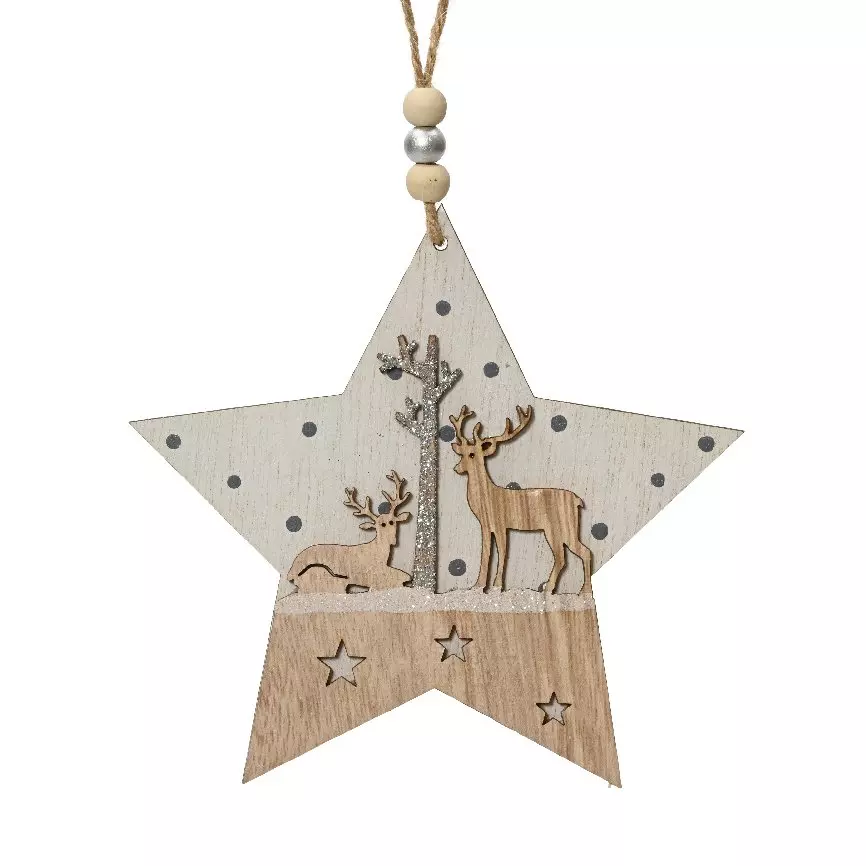 Etoile de Noël à suspendre (H14 cm) Cerf Naturel