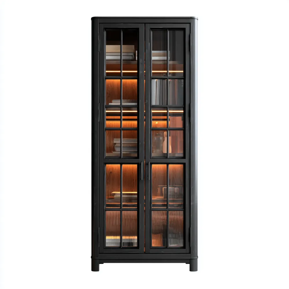 Vitrine Metall-Holz 200x80x40 cm - Schwarz - Industrielles Design