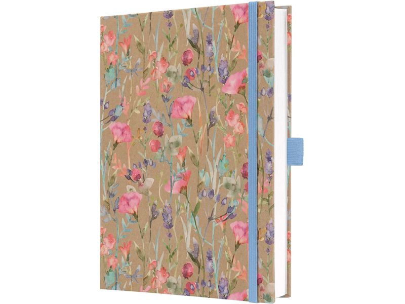 Jolie Notizbuch Pure Wildflower, A5, Liniert, Blau/Rosa Notizbuch mit Stiftschlaufe, Gummiband und Zeichenband