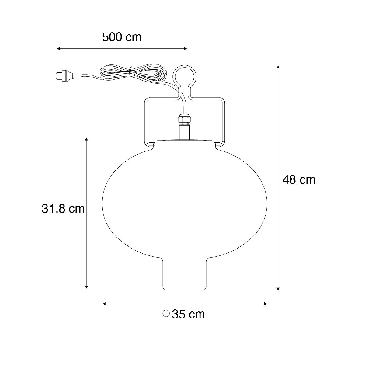 Smart buiten hanglamp wit 35cm met rode stekker incl. Wifi A60 - Pion