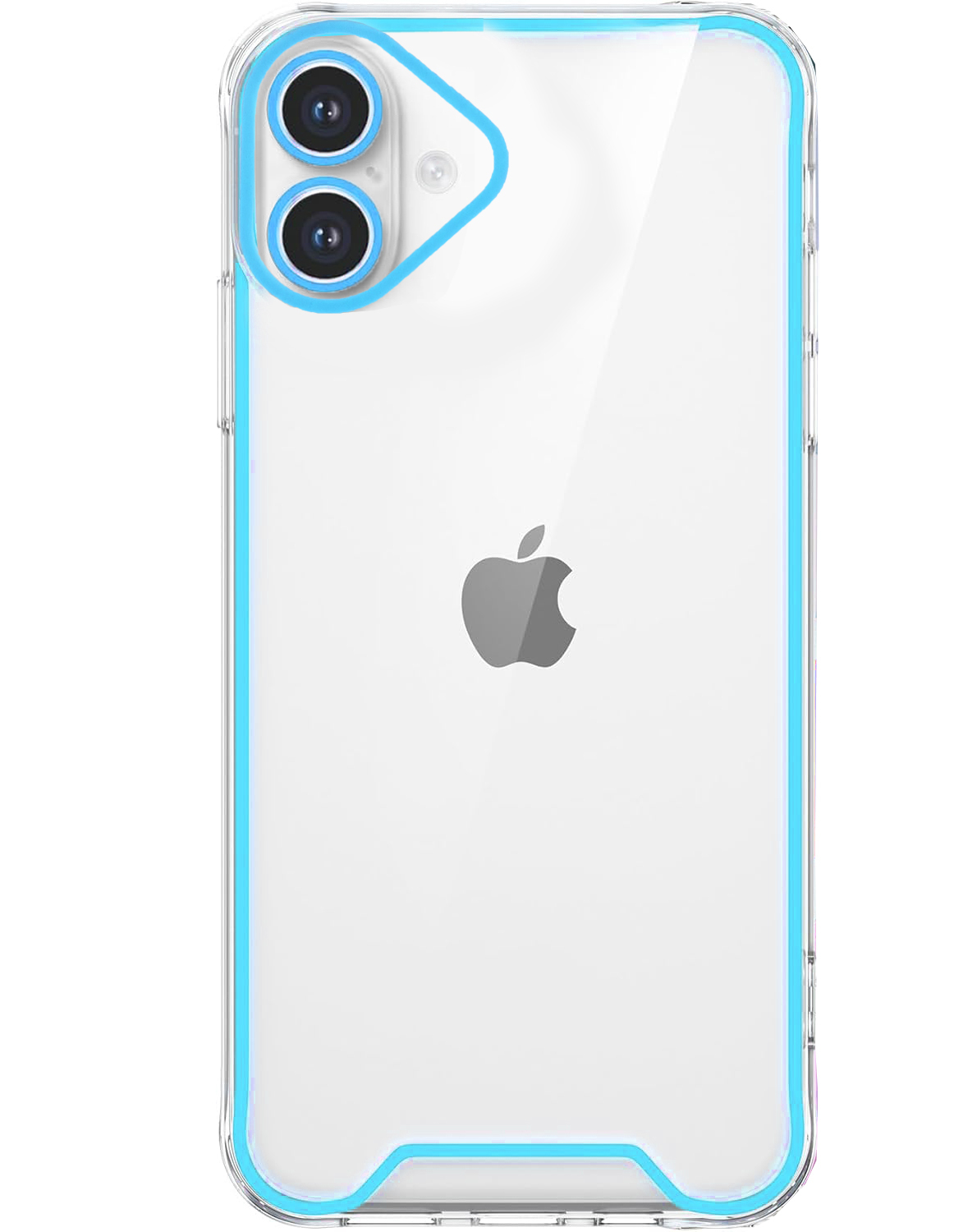 iPhone 16 Gummi Case Hülle mit Fluoreszierendem Rahmen - Blau / Transparent