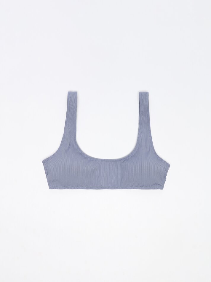 Top de biquíni canelado - Azul acinzentado