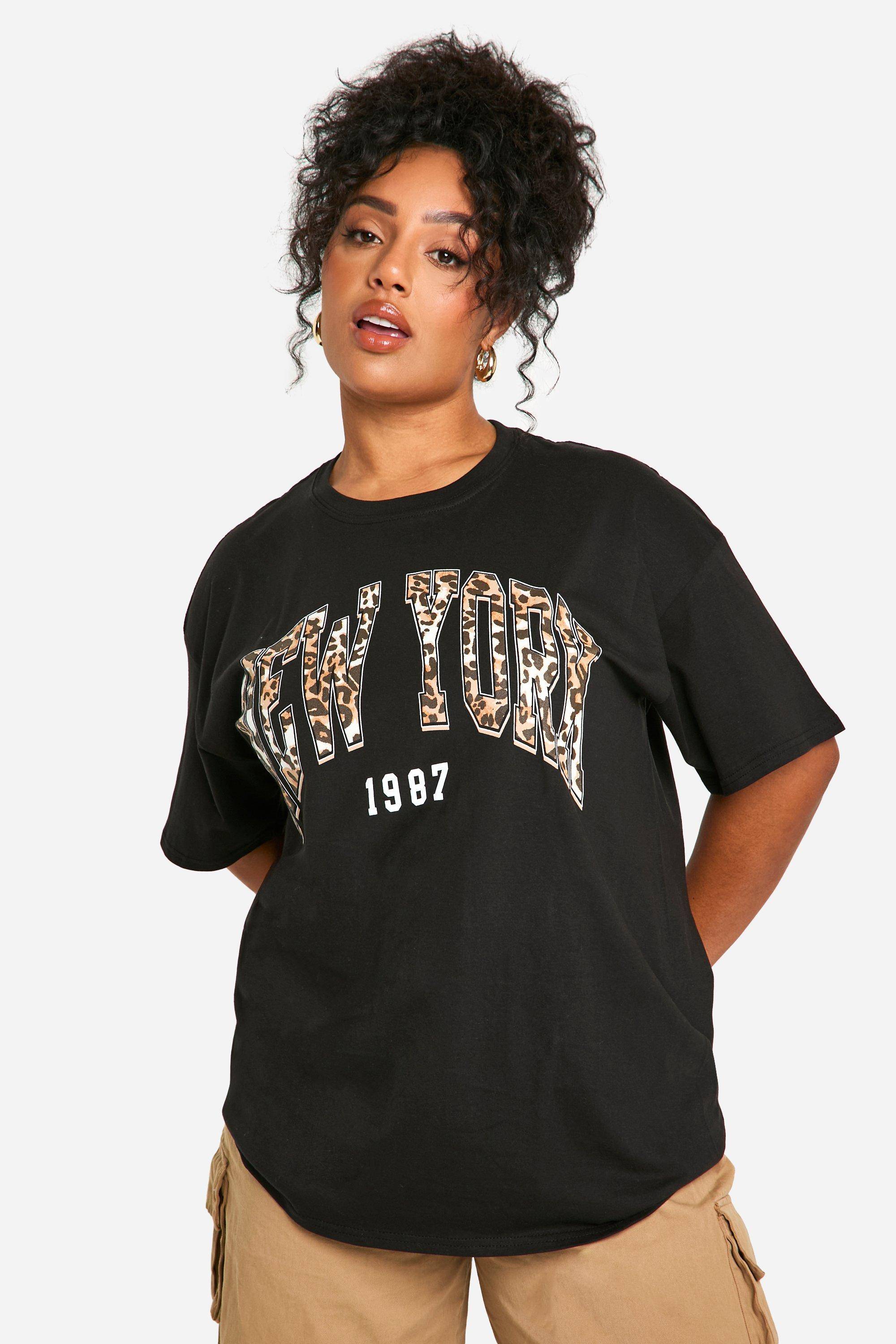 boohoo T-shirt Oversize Plus Léopard New York