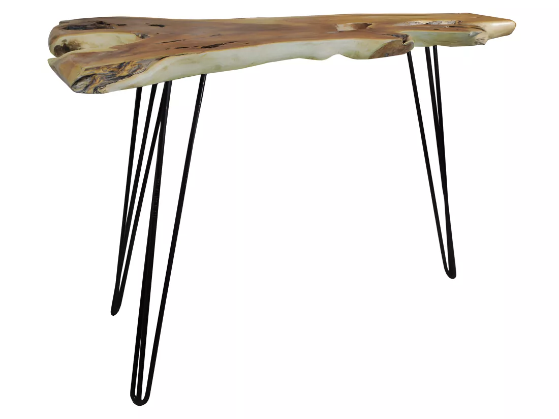 Table de bar L.163 cm en bois de teck et 3 pieds métal noir - GEPETTO