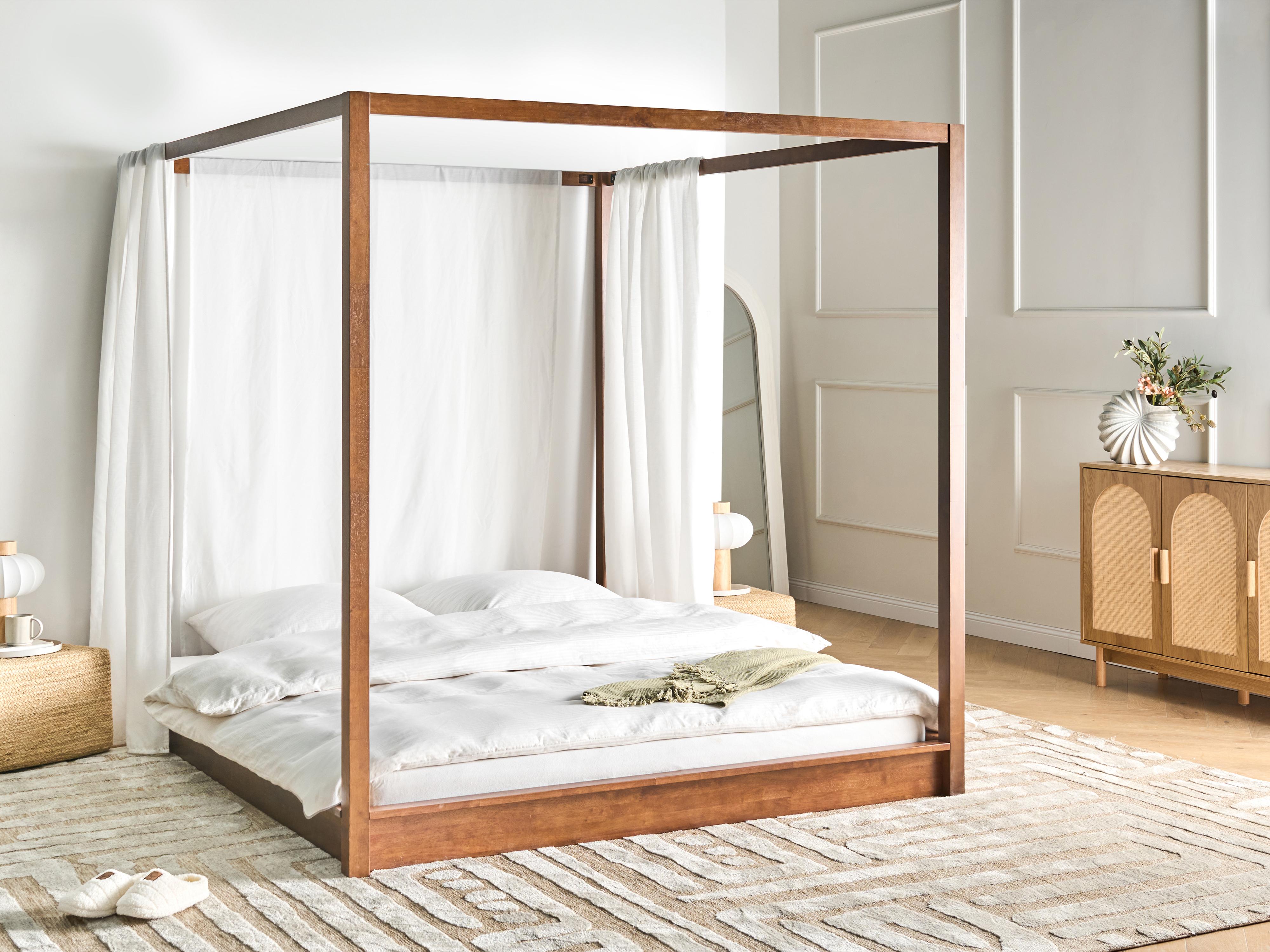 Hemelbed Hout HERLIERE 180 x 200 cm Donkerbruin