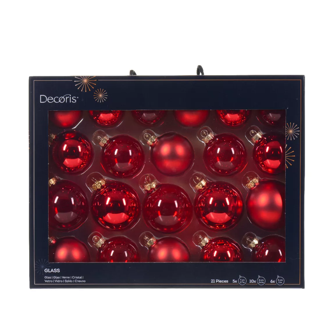 Lot de 21 boules de Noël en verre Assorties Cristal Rouge