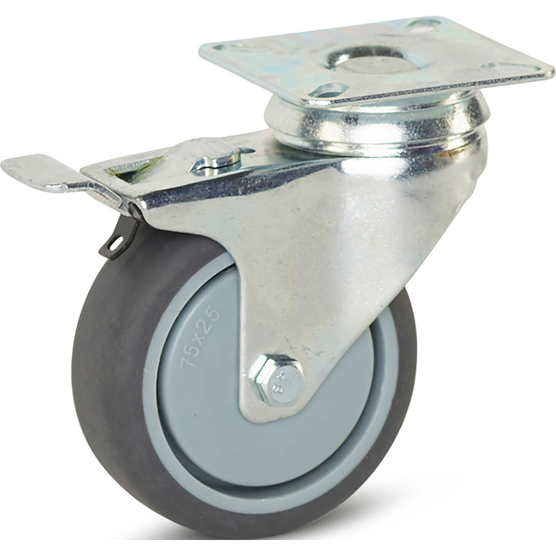 Zwenkwiel TP-rubber met rem 50mm - 40kg draagvermogen