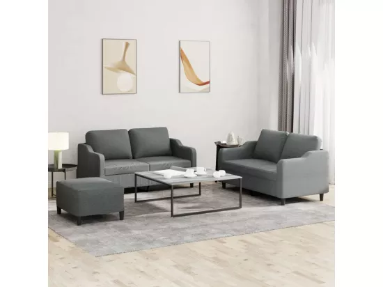 Ensemble de canapés 3 pièces avec coussins Gris foncé Tissu