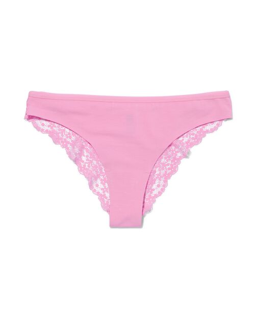 slip brésilien femme coton avec dentelle rose fluorescent