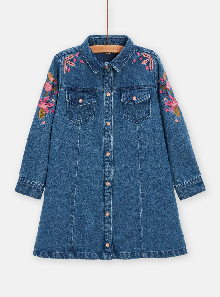 Robe en jean avec broderie fleurie pour fille