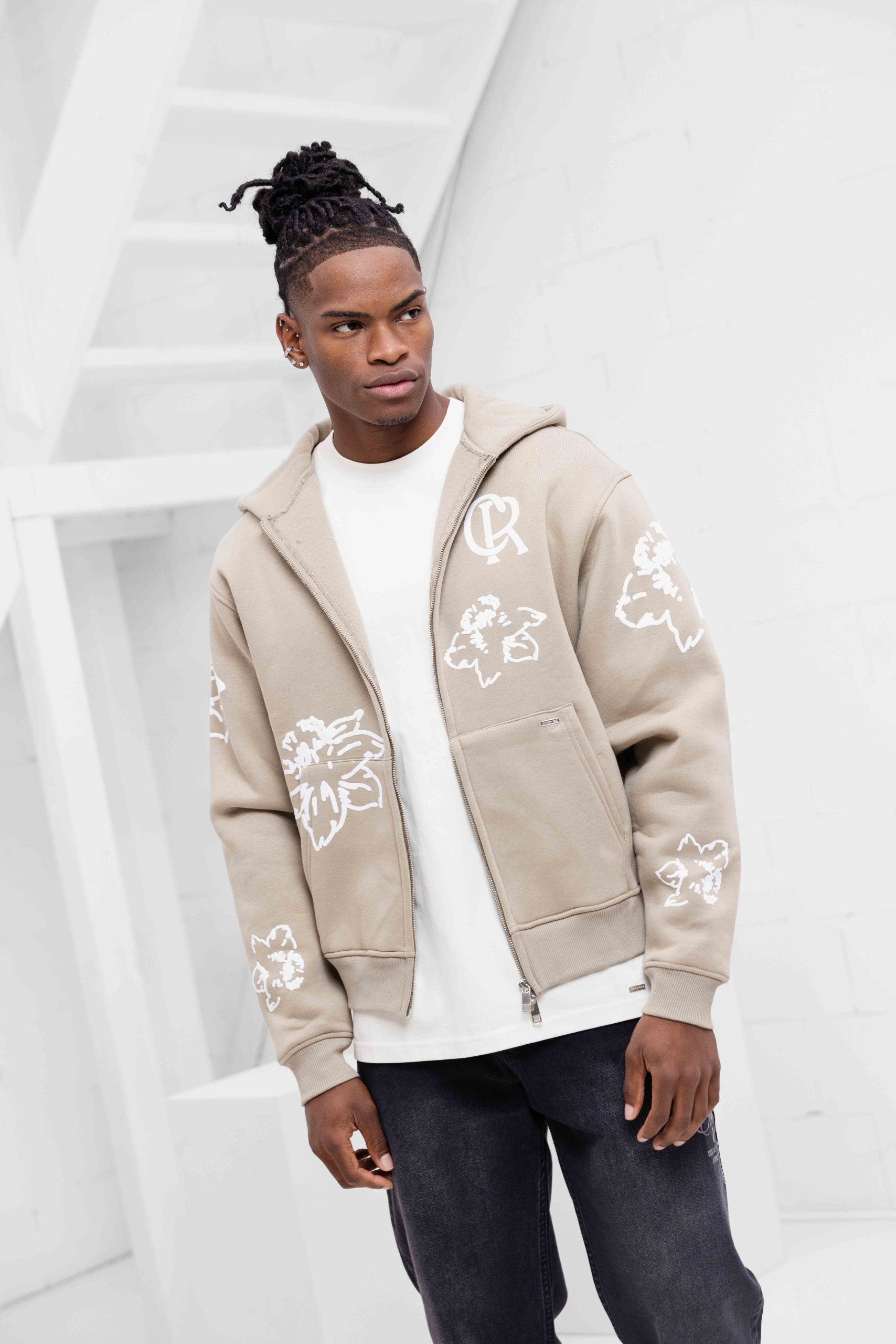 Croyez Flower Zip-Hoodie Heren Beige