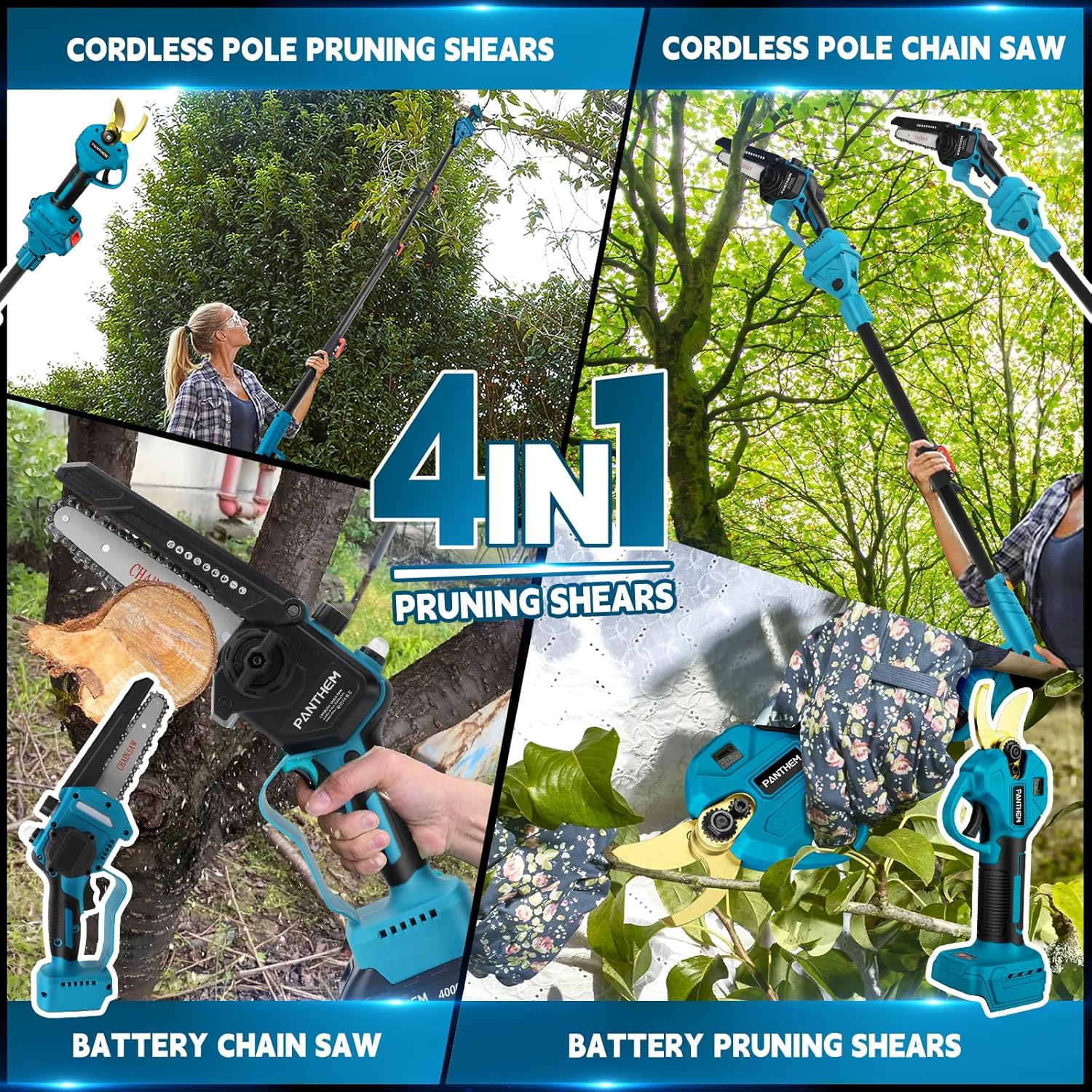 4 in 1 Akku Hochentaster 6 Zoll Mini Kettensäge mit Akku & 45 mm Teleskop Astsäge für Makita 18V, Elektrische Gartenschere, 21V 4000mAh, Baumschere Astschere mit Teleskop Stange