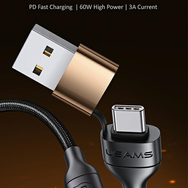 (1.2m) 60W 2in1 USB C / USB A auf USB C / Lightning Nylon Ladekabel Fast Charging PD Datenkabel (USA001137) - Gold / Schwarz