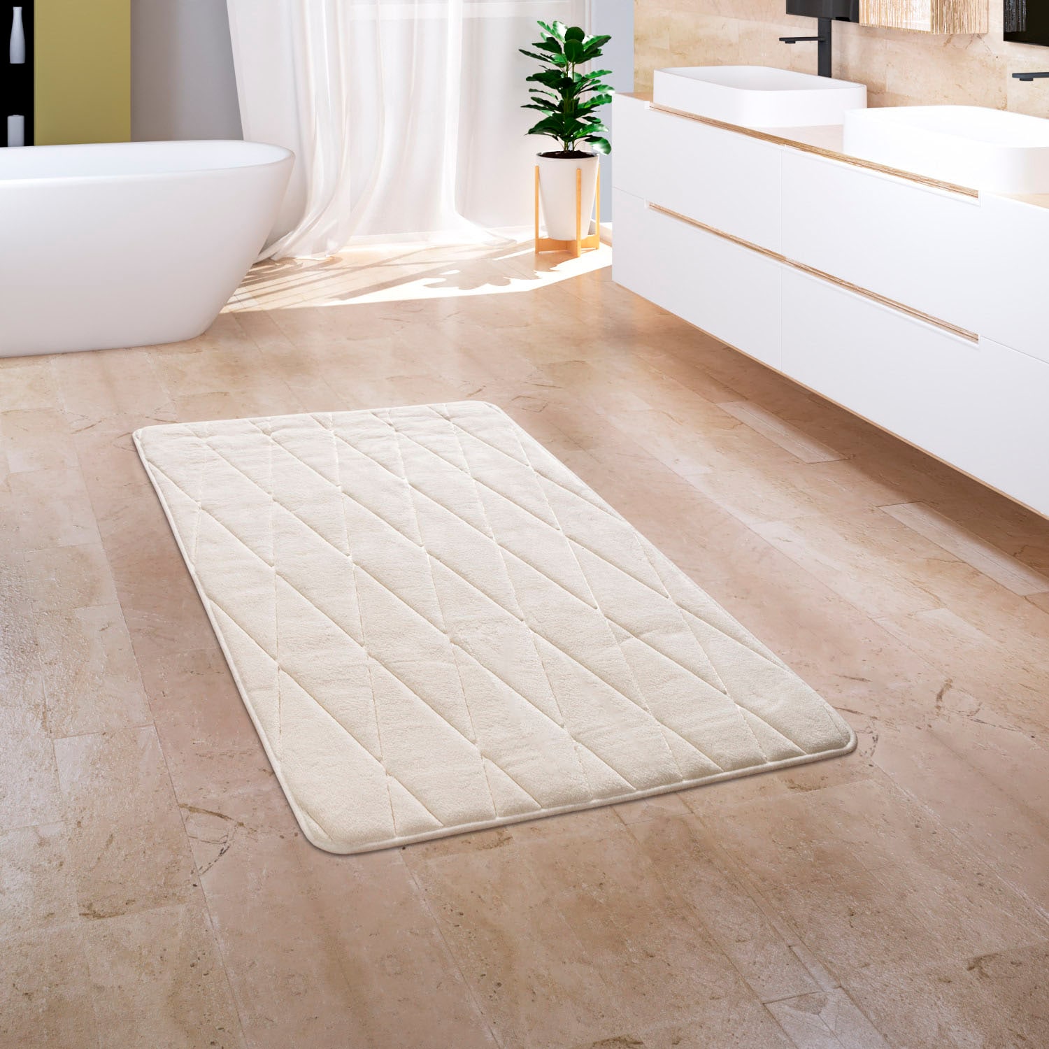 Paco Home Badematte »Corby 254, Memory-Schaum Effekt« Höhe 13 mm rutschhemmend beschichtet fussbodenheizungsgeeignet Badteppich, Uni Farben, Rauten Muster, Hoch-Tief Effekt