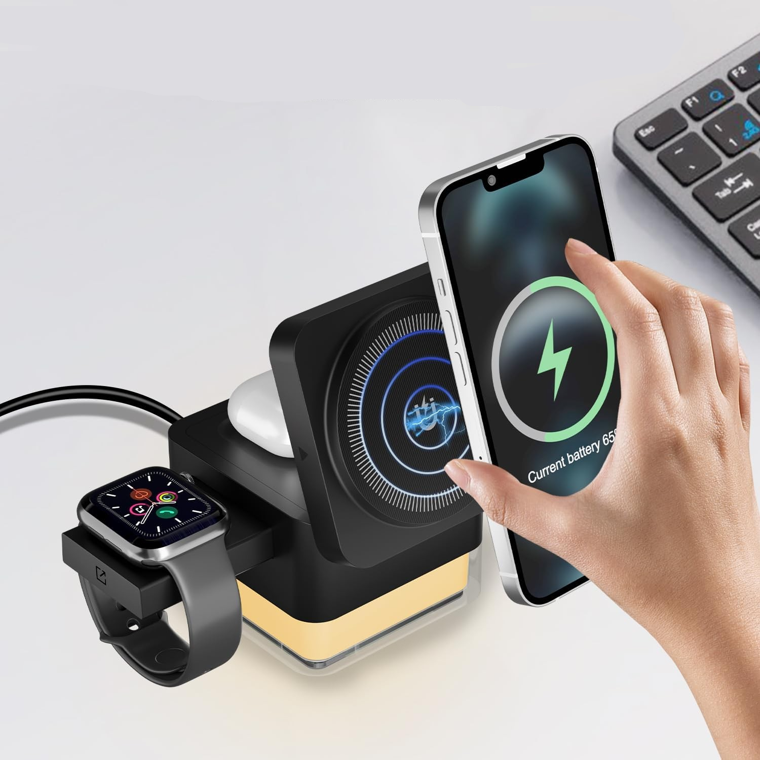 (15W) Faltbare 3in1 MagSafe Qi Wireless Charger Ladegerät für Apple iPhone / Apple Airpods / Apple Watch - Schwarz
