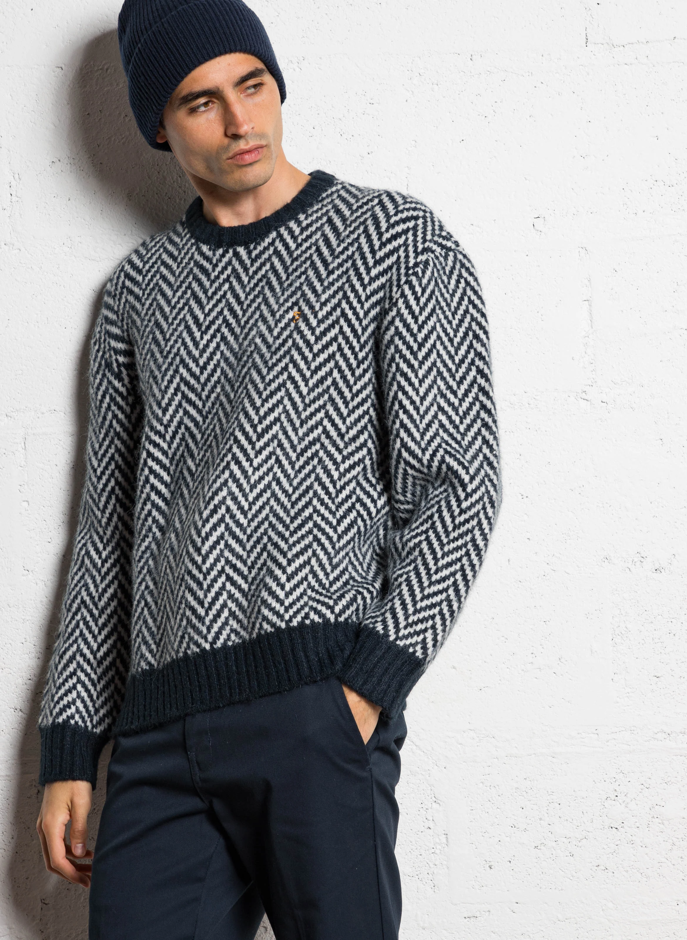 ATHENS HERRINGBONE - Pull ample imprimé | Bleu