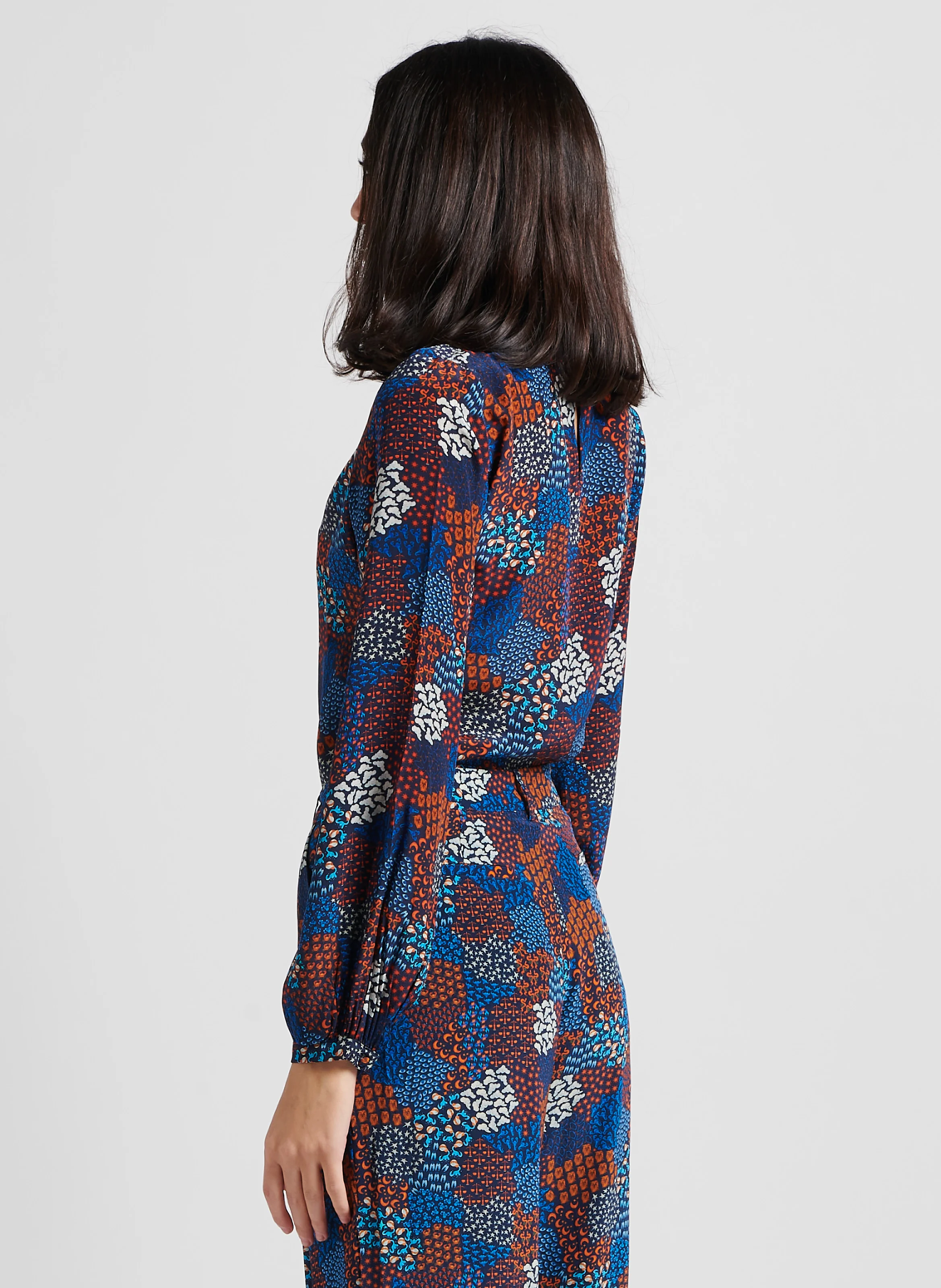 OLYMPE - Blouse col rond en soie | Bleu