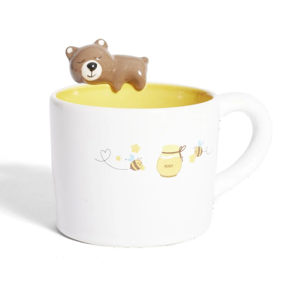 Mug ours dolomite blanc et jaune Ø10,5xH10,5cm