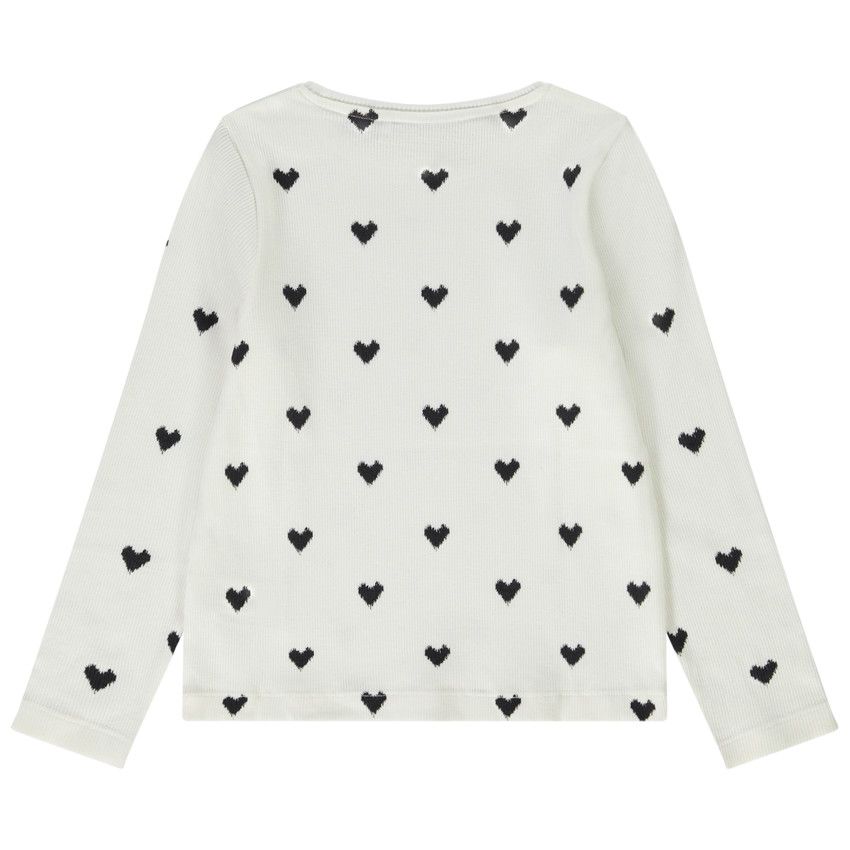 T-shirt manches longues en coton imprimé coeurs pour fille - Ecru