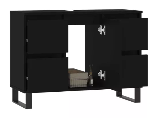 Armoire de salle de bain noir 80x33x60 cm bois d'ingénierie