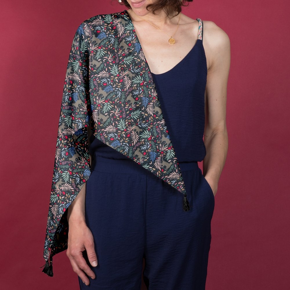 Foulard Pompon Nuit Féline