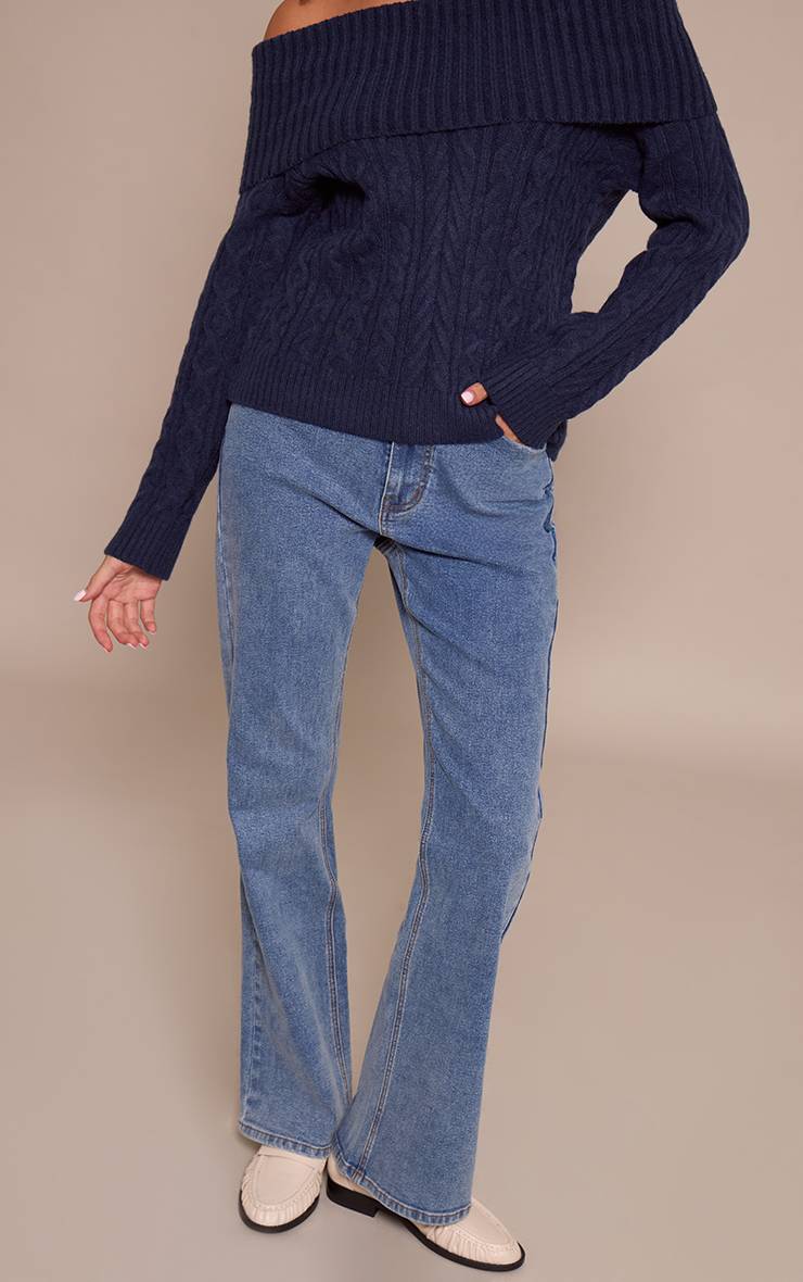 Mid Blue Wash Jean Bootcut En Denim Taille Haute