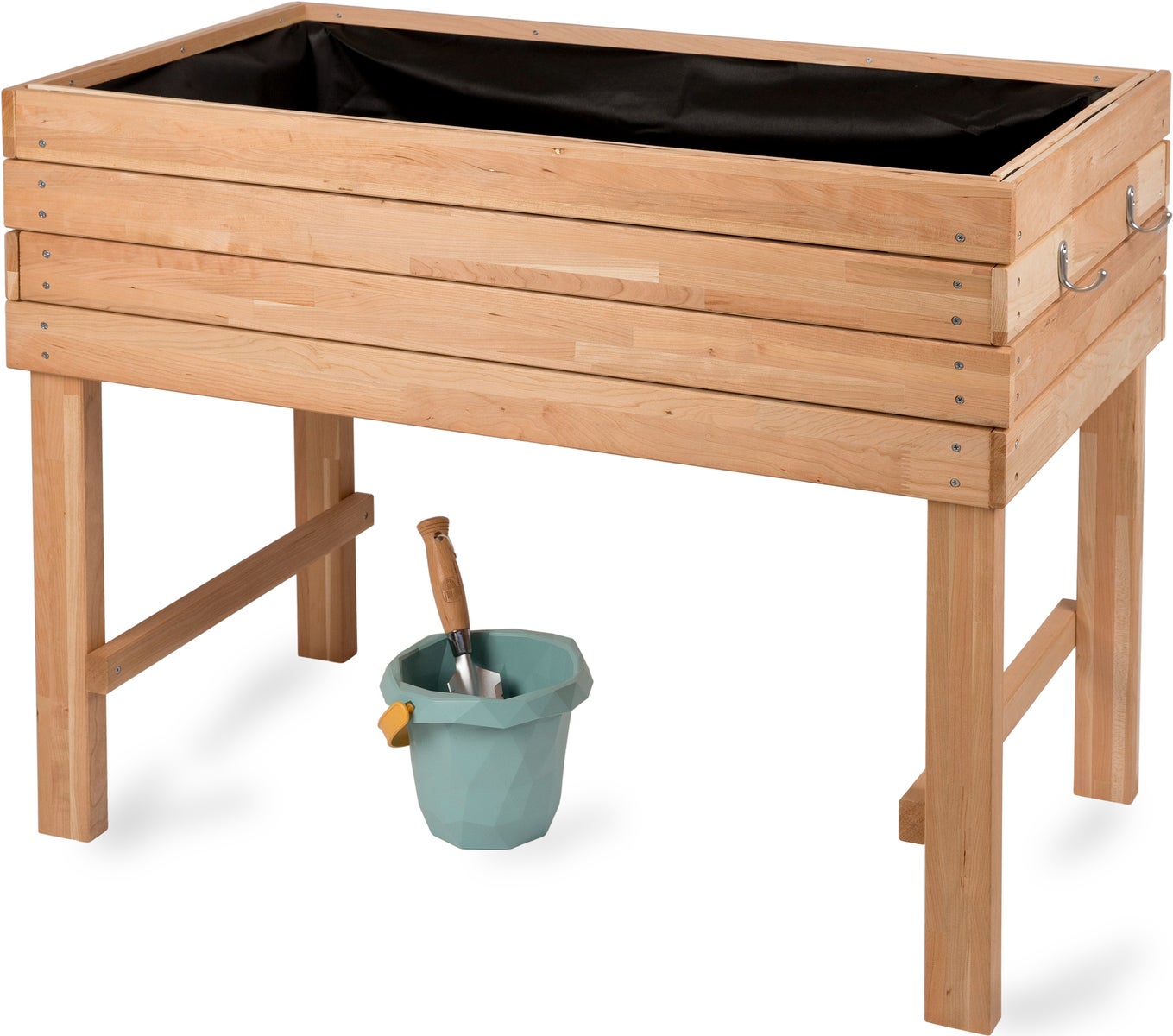WONDERMAKE - Premium grote verhoogde tuinbak van kersenhout voor tuin, balkon en terras, XL rechthoekige plantenbak van hoge kwaliteit met fleecevoering, kruidentuinbak, decoratief, bruin