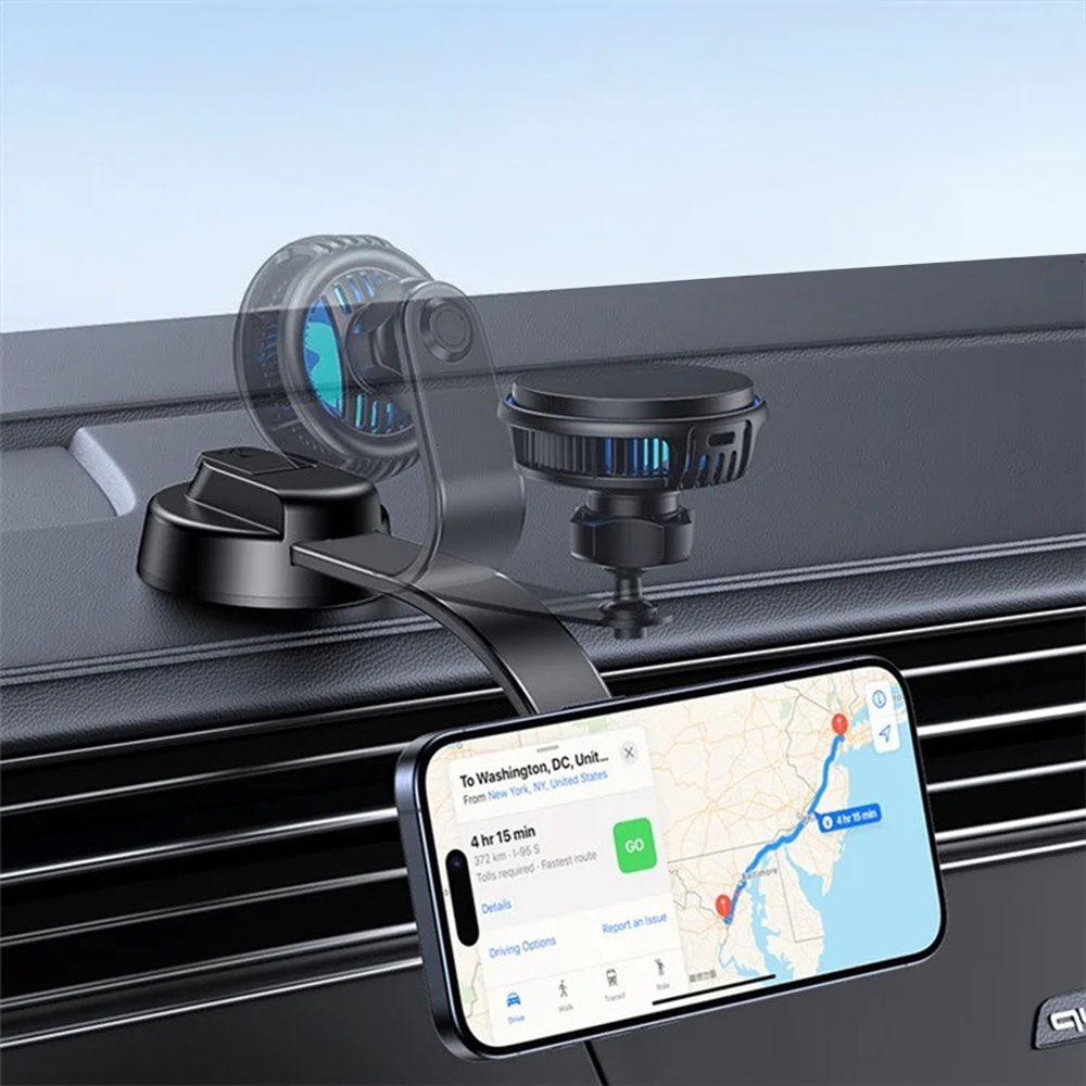 (15W) Dashboard MagSafe Auto KFZ Ladegerät Saugnapf Halterung mit Kühlsystem und LED Beleuchtung - Schwarz