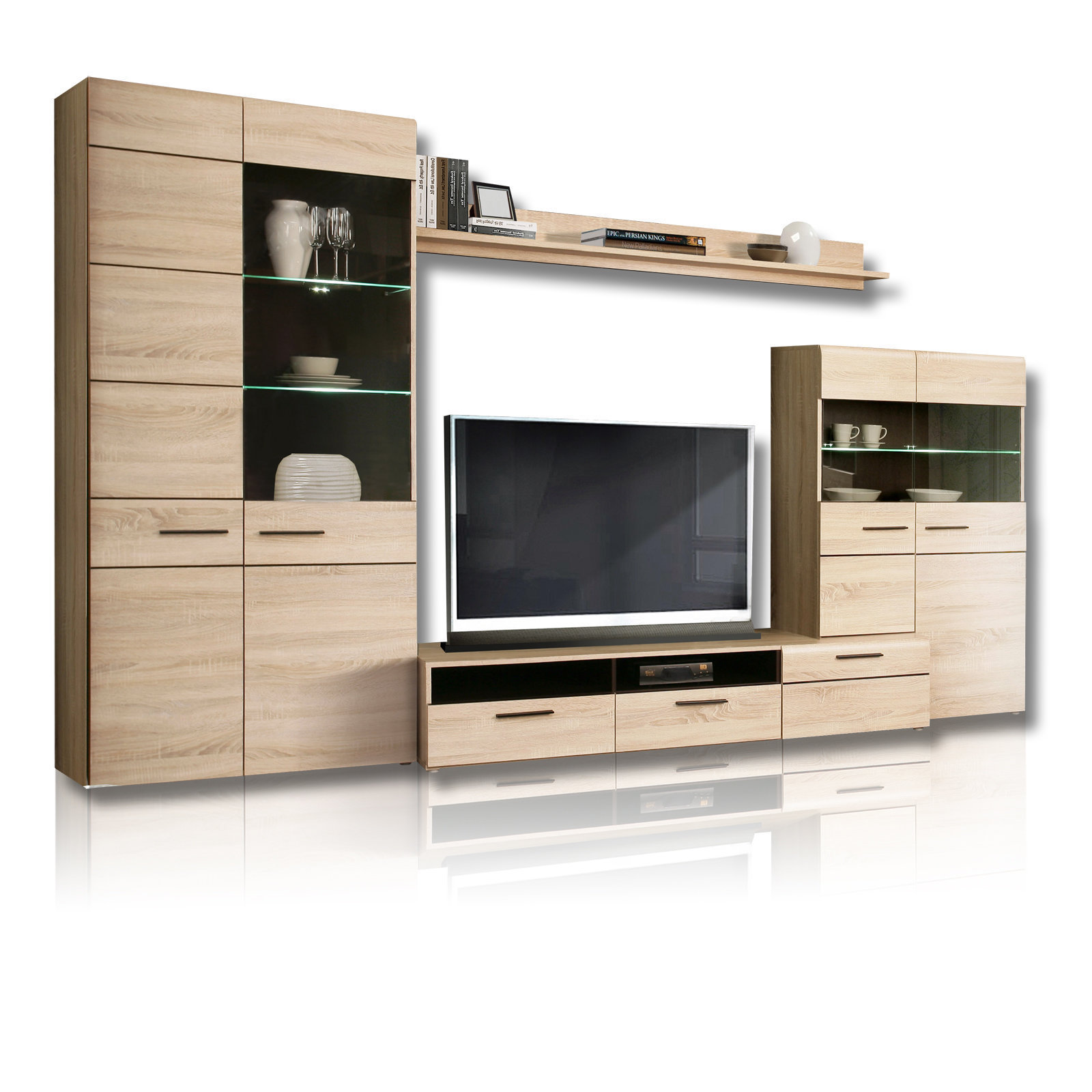 Wohnwand - Eiche Sonoma-Wenge - LED-Beleuchtung