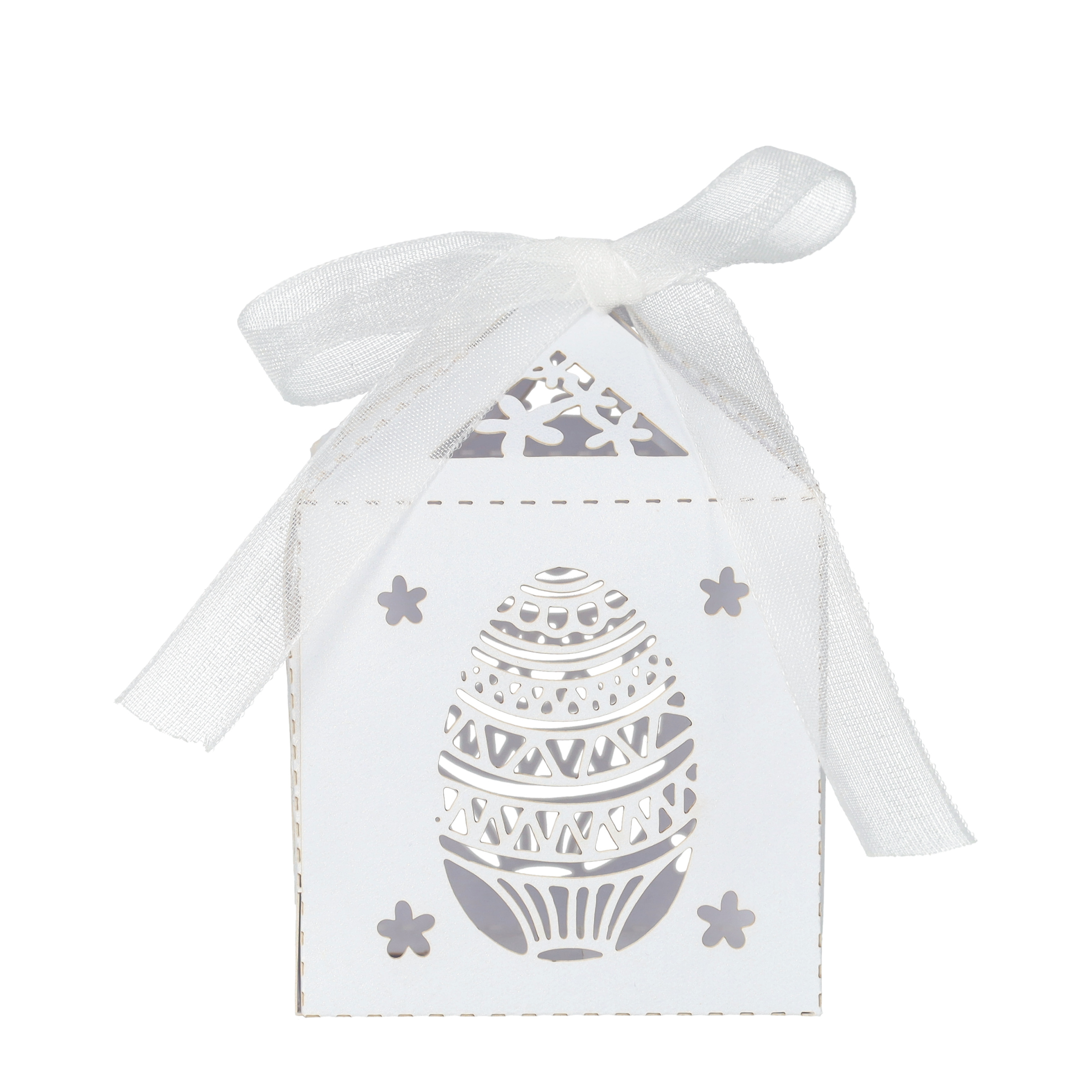 (100-tlg. Set) 5x8cm Mini Papier Osternest Geschenk Schachtel Faltbare Candy Gift Box Mitbringsel inkl. Organza Band - Weiss