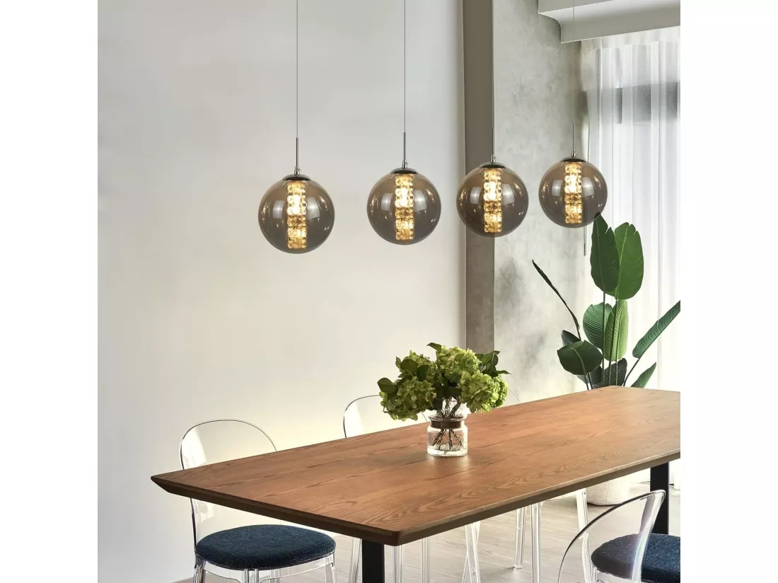 NETTLIFE Suspension verre gris diamètre 70 cm G9 table à manger lustre réglable en hauteur 4 lampes en couleur lampe de table à manger pour cuisines