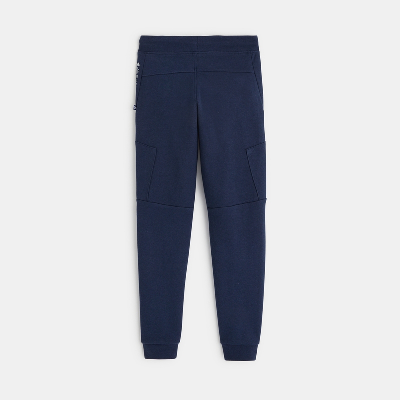 Pantalon de jogging molleton poches zippées bleu garçon
