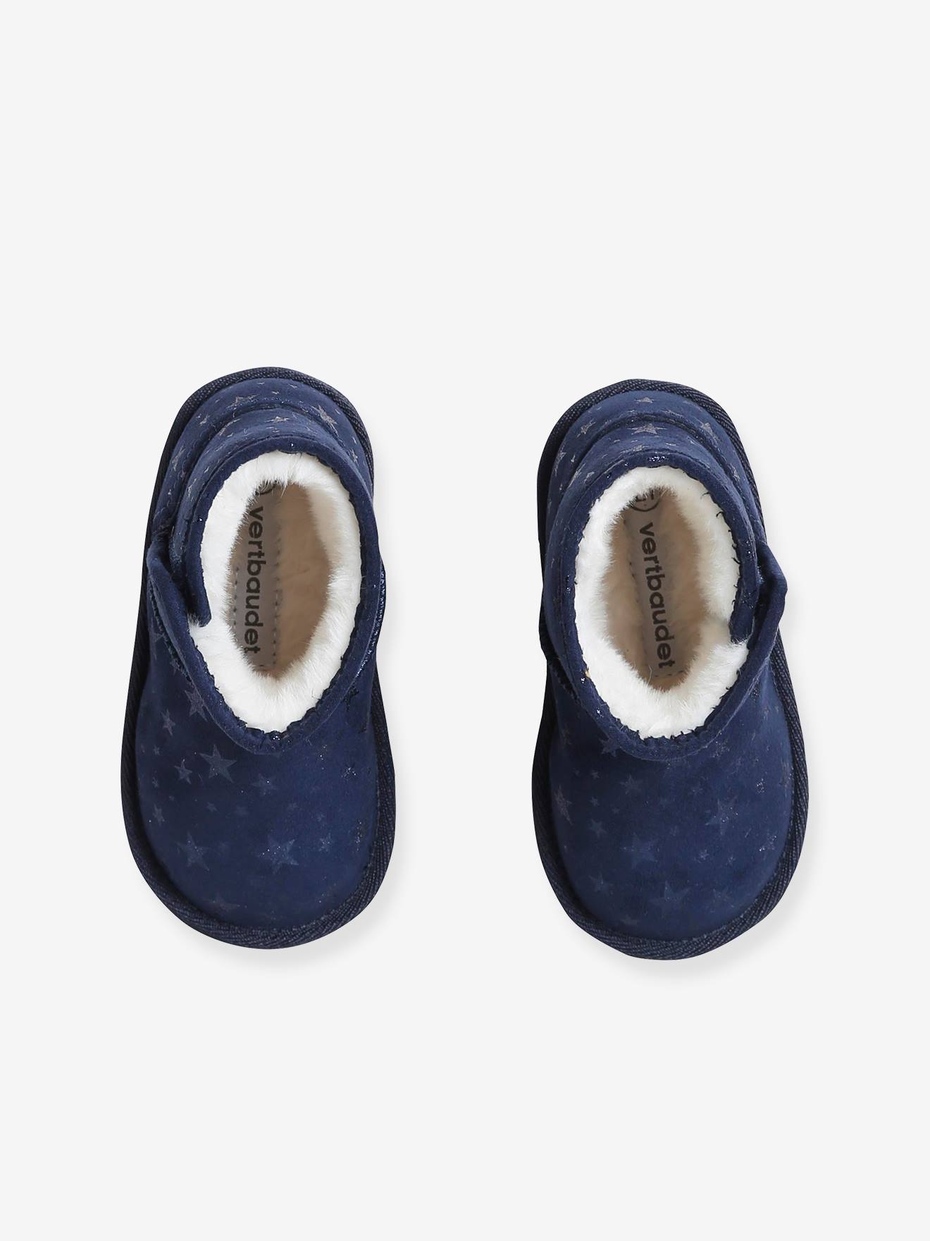 Botas forradas com estampa azul-escura para bebê menina