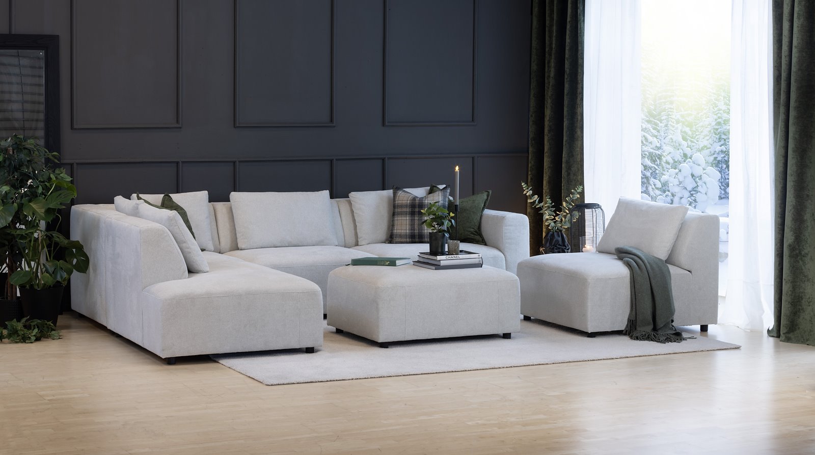 Cosmo midtmodul med ryggputer Tekstil Soft Ecry med sorte ben